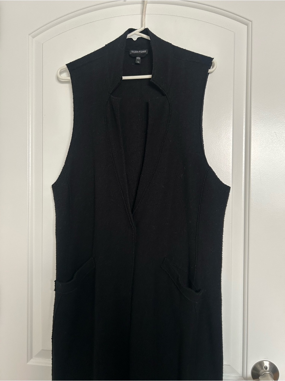 Eileen Fisher Lightweight Boiled 100% Wool Shawl Collar Vest Size L Laggenlook - Picture 7 of 14